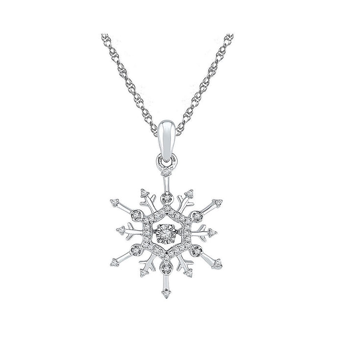 10kt White Gold Womens Round Diamond Snowflake Winter Cluster Pendant 1/6 Cttw
