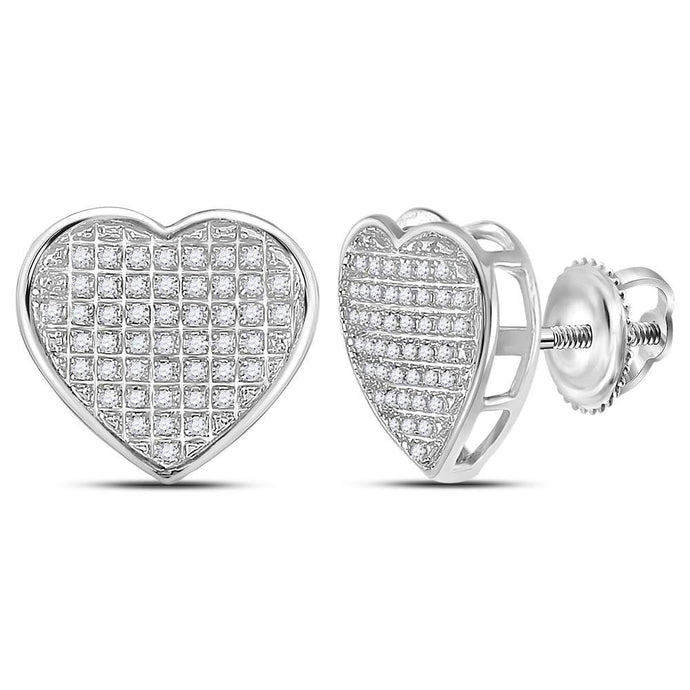 Sterling Silver Womens Round Diamond Heart Earrings 1/3 Cttw