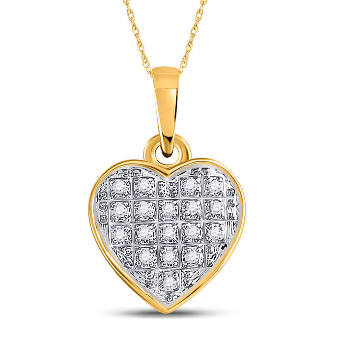 10kt Yellow Gold Womens Round Diamond Heart Pendant 1/20 Cttw