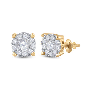 14kt Yellow Gold Womens Round Diamond Halo Earrings 3/4 Cttw