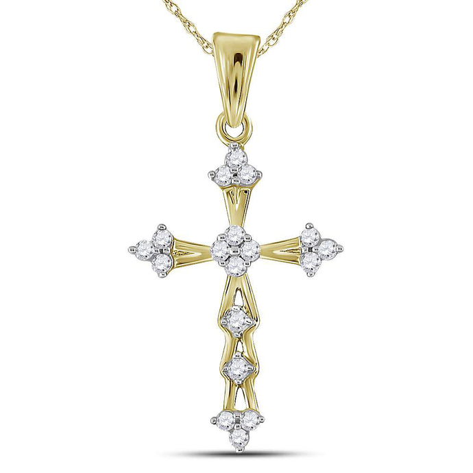 10kt Yellow Gold Womens Round Diamond Flared Cross Pendant 1/5 Cttw