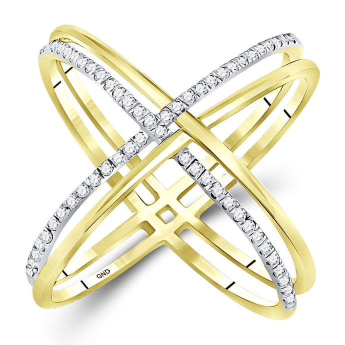 10kt Yellow Gold Womens Round Diamond Crossover Band Ring 1/3 Cttw