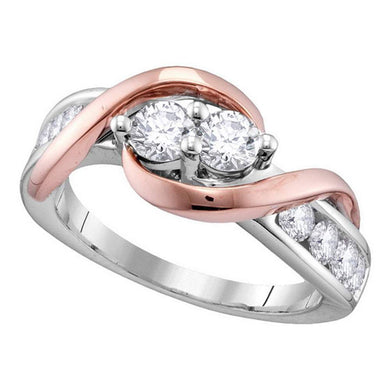14kt Two-tone Gold Round Diamond 2-stone Bridal Wedding Engagement Ring 1/4 Cttw