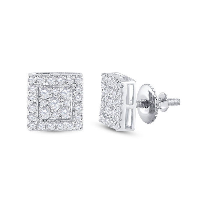 10kt White Gold Womens Round Diamond Square Cluster Stud Earrings 1/2 Cttw