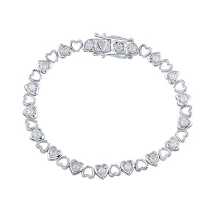 Sterling Silver Womens Round Diamond Heart Bracelet 1 Cttw