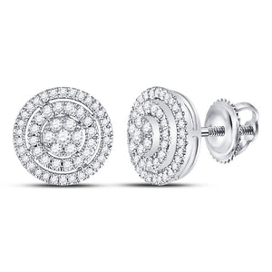 10kt White Gold Womens Round Diamond Concentric Circle Cluster Earrings 1/2 Cttw
