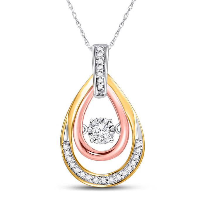 10kt Tri-Tone Gold Womens Round Diamond Oval Moving Twinkle Pendant 1/6 Cttw