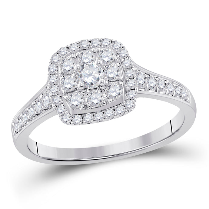 14kt White Gold Round Diamond Cluster Bridal Wedding Engagement Ring 5/8 Cttw