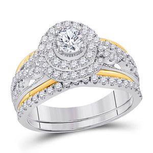 14kt Two-tone Gold Round Diamond Bridal Wedding Ring Band Set 1-1/5 Cttw