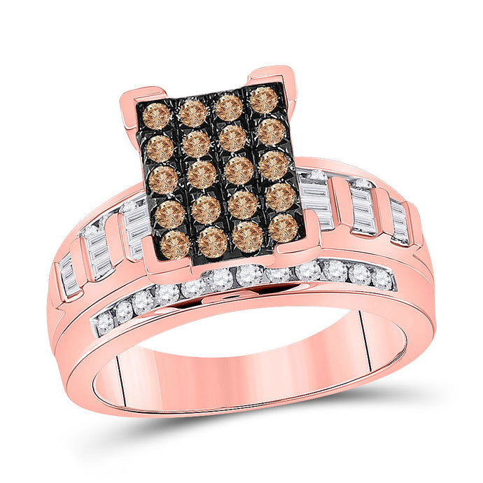 10kt Rose Gold Round Brown Diamond Cluster Bridal Wedding Engagement Ring 1 Cttw