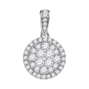 14kt White Gold Womens Round Diamond Concentric Circle Frame Cluster Pendant 1/2 Cttw