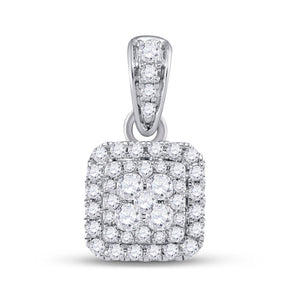 14kt White Gold Womens Round Diamond Square Cluster Pendant 1/2 Cttw