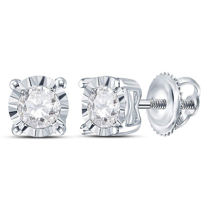 10kt White Gold Womens Round Diamond Solitaire Stud Earrings 1/3 Cttw
