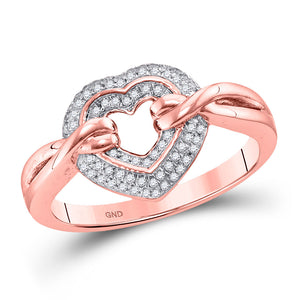 10kt Rose Gold Womens Round Diamond Heart Ring 1/5 Cttw
