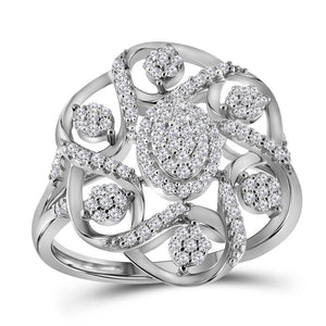 10kt White Gold Womens Round Diamond Cluster Cocktail Ring 1/3 Cttw