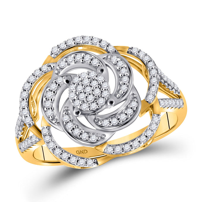 10kt Yellow Gold Womens Round Diamond Pinwheel Cluster Fashion Ring 1/3 Cttw