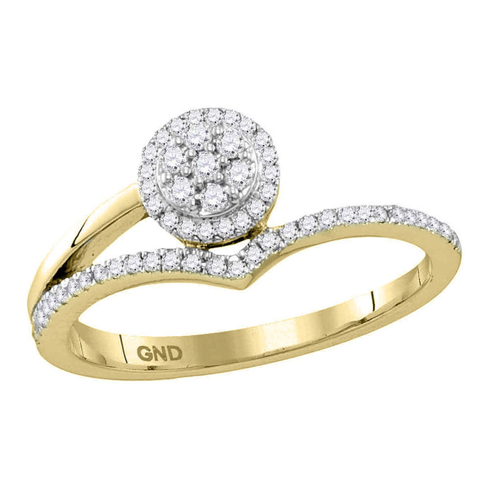 10kt Yellow Gold Womens Round Diamond Cluster Chevron Fashion Ring 1/4 Cttw
