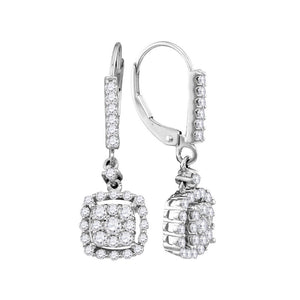 14kt White Gold Womens Round Diamond Square Dangle Earrings 1 Cttw