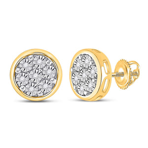 10kt Yellow Gold Womens Round Diamond Circle Cluster Earrings 1/20 Cttw