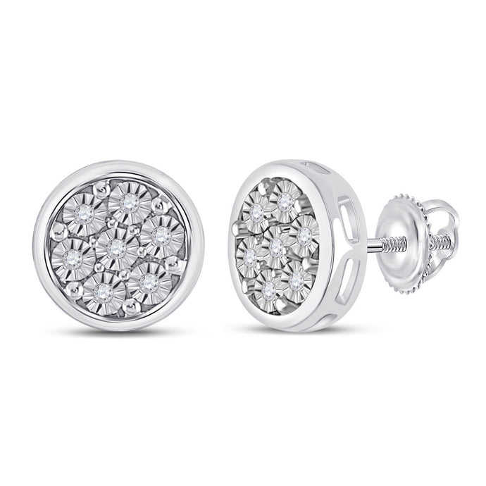10kt White Gold Womens Round Diamond Circle Cluster Earrings 1/20 Cttw