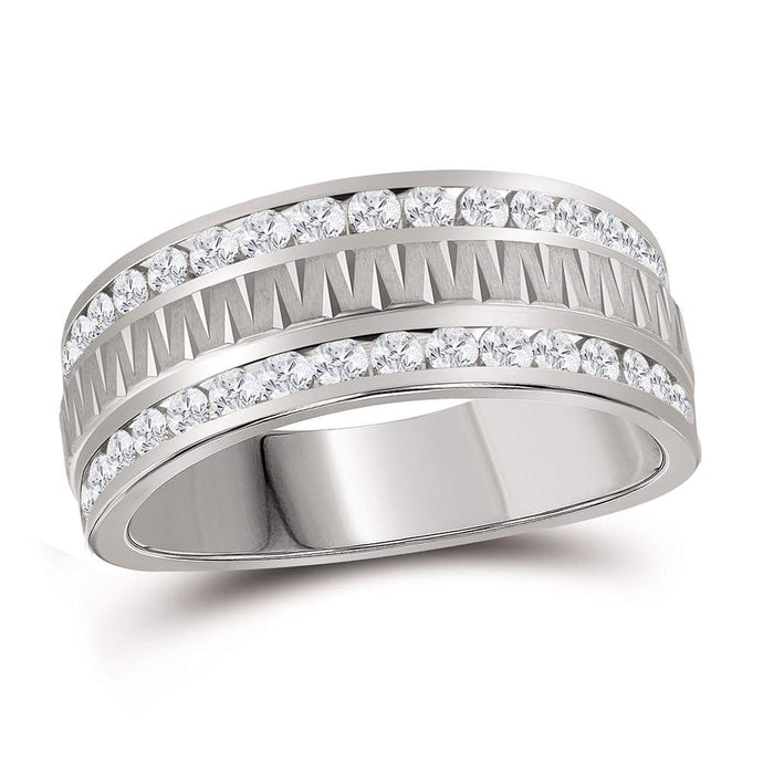 14kt White Gold Mens Round Diamond Wedding Double Row Band Ring 1 Cttw