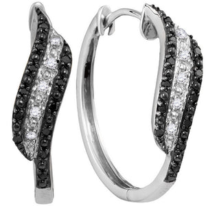 10kt White Gold Womens Round Black Color Enhanced Diamond Hoop Earrings 1/5 Cttw