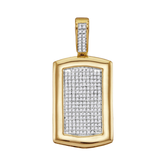 10kt Yellow Gold Mens Round Diamond Dog Tag Cluster Charm Pendant 1/2 Cttw