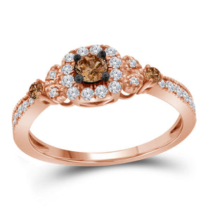 10kt Rose Gold Womens Round Brown Diamond Solitaire Ring 1/2 Cttw