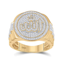 Load image into Gallery viewer, 10kt Yellow Gold Mens Round Diamond Allah Islam Circle Ring 3/4 Cttw
