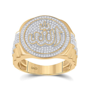 10kt Yellow Gold Mens Round Diamond Allah Islam Circle Ring 3/4 Cttw