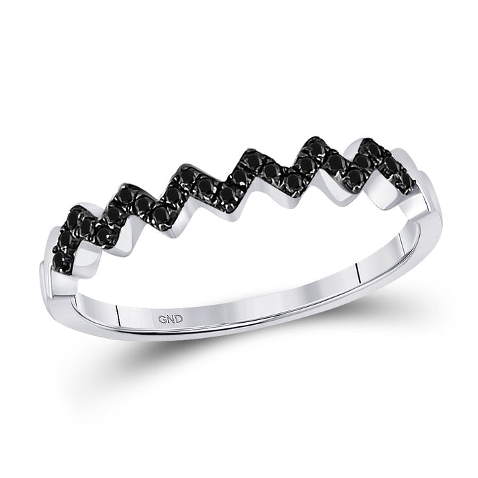 10kt White Gold Womens Round Black Color Enhanced Diamond Chevron Band Ring 1/6 Cttw
