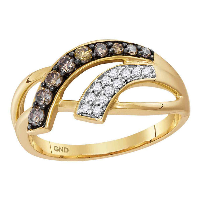 10kt Yellow Gold Womens Round Brown Diamond Band Ring 1/3 Cttw