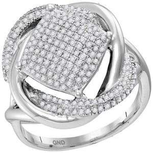 Sterling Silver Womens Round Diamond Offset Square Cluster Ring 1/2 Cttw