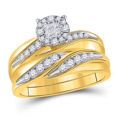 14kt Yellow Gold His Hers Princess Diamond Cluster Matching Wedding Set 5/8 Cttw