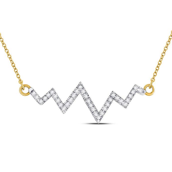 10kt Yellow Gold Womens Round Diamond Heartbeat Pendant Necklace 1/4 Cttw