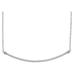 10kt White Gold Womens Round Diamond Curved Slender Bar Pendant Necklace 1/4 Cttw