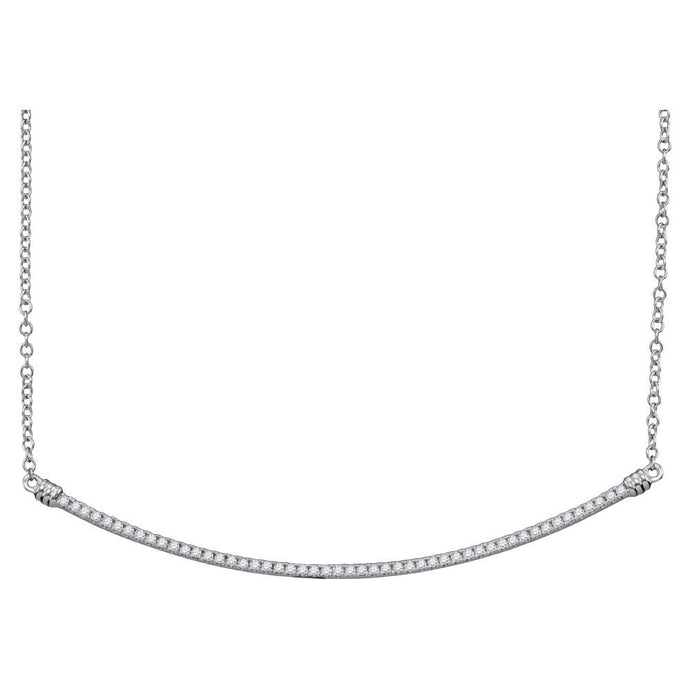10kt White Gold Womens Round Diamond Curved Slender Bar Pendant Necklace 1/4 Cttw