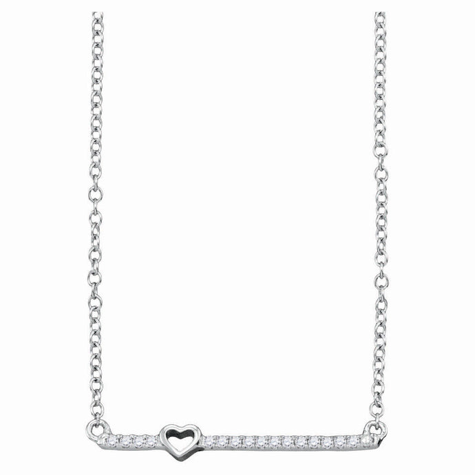10kt White Gold Womens Round Diamond Heart Bar Necklace 1/10 Cttw
