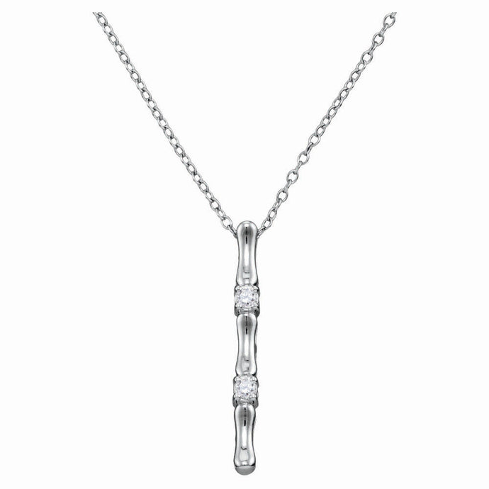 10kt White Gold Womens Round Diamond Vertical Bar Necklace 1/10 Cttw