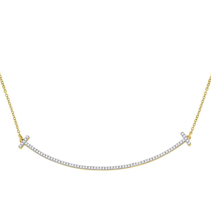 10kt Yellow Gold Womens Round Diamond Curved Bar Necklace 1/3 Cttw