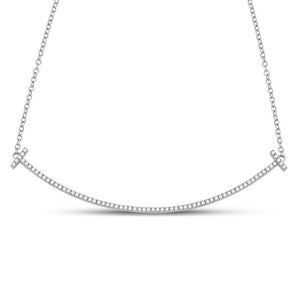 10kt White Gold Womens Round Diamond Curved Bar Necklace 1/3 Cttw
