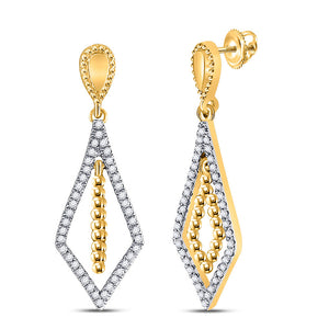 10kt Yellow Gold Womens Round Diamond Geometric Dangle Earrings 1/5 Cttw