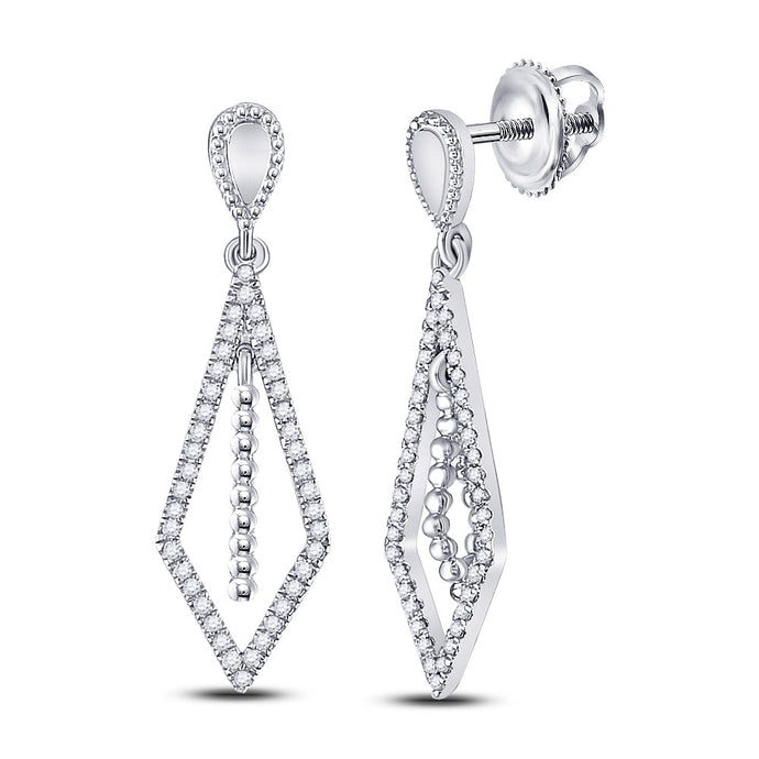 10kt White Gold Womens Round Diamond Geometric Dangle Earrings 1/5 Cttw
