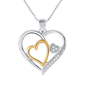 Two-tone Sterling Silver Womens Round Diamond Heart Pendant 1/20 Cttw