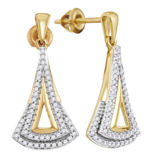 10kt Yellow Gold Womens Round Diamond Dangle Earrings 1/4 Cttw