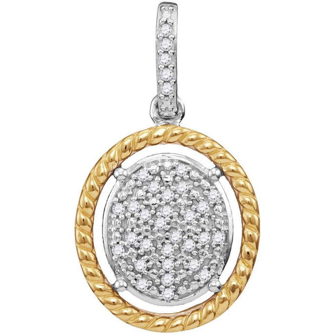 10kt Two-tone Gold Womens Diamond Oval Cluster Yellow-tone Rope Frame Pendant 1/12 Cttw