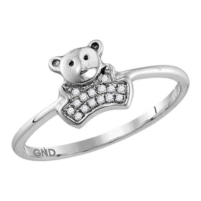 10kt White Gold Womens Round Diamond Teddy Bear Cluster Ring 1/20 Cttw