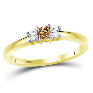 14kt Yellow Gold Princess Brown Diamond 3-stone Bridal Wedding Engagement Ring 1/4 Cttw