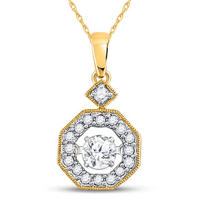 10kt Yellow Gold Womens Round Diamond Moving Twinkle Solitaire Pendant 1/3 Cttw