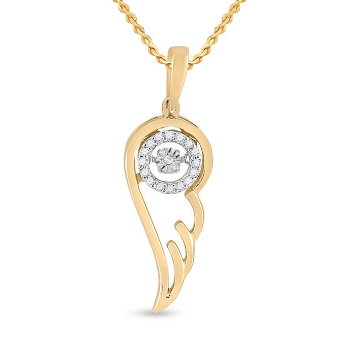 10kt Yellow Gold Womens Round Diamond Wing Moving Twinkle Pendant 1/10 Cttw